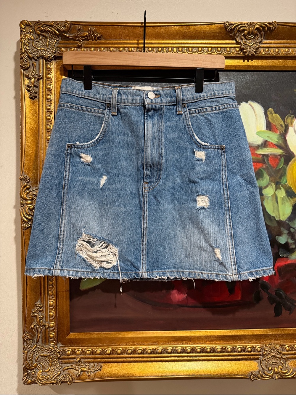 Reformation Distressed Denim Mini Skirt - Blue